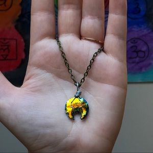 Angel Aura Obsidian Wire Wrapped Moon Necklace